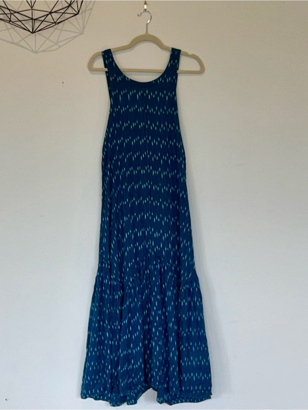 Free People Blue Ikat Print Maxi Dress Cotton Scoop Back